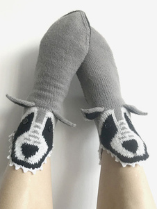 Socks Gray Poly/Cotton Blend Animal Print Winter Warm Acc