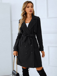 Trench Coat For Woman Good Quality Turndown Collar Buttons Long Sleeves Winter Warm Outerwear