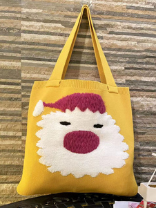 Women's Bags Yellow Poly/Cotton Blend Crochet Christmas Pattern Double Handle Straps Vertical Shape Christmas Bags
