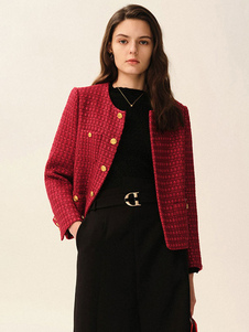 Blazer de mujer Botones de cuello de joya de moda Manga larga Poliéster Ropa de abrigo cálida de invierno