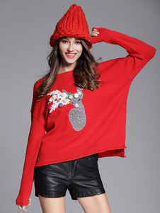 Weihnachten 2023 Pullover Pullover Rot Strickoberteile für Frauen