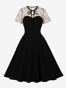 Vintage Kleid der 1950er Jahre Audrey Hepburn Stil mit kurzen Ärmeln knielangen zweifarbigen Swing-Kleid für Damen