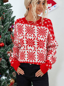 Suéter de punto para mujer, tops navideños rojos 2023