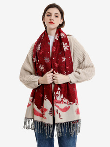 Schal für Damen Mode Weihnachten Muster Fransen Winter warm gem