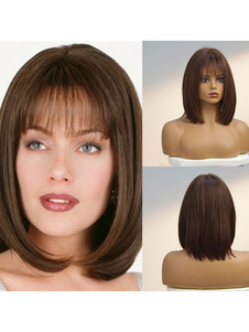 Pelucas de cabello humano Peluca corta mediana en capas de cabello mixto de color marrón oscuro para mujeres
