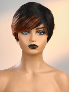 Pelucas de cabello humano para mujer Pelucas de cabello corto femenino en capas de cabello mixto de color marrón oscuro