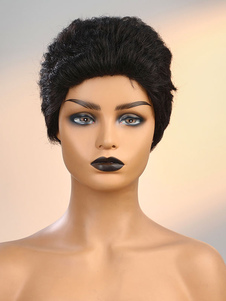 Women Human Hair Wigs Black Mixed-hair Highlighting Hair Feminine Short Hair Wigs