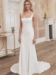 Schlichtes Brautkleid Polyester und Reißverschluss Mermaid- elfenbeinfarbe Standesamtkleid