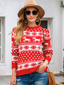 Pullovers For Women Red Christmas 2023 Knit Sweaters