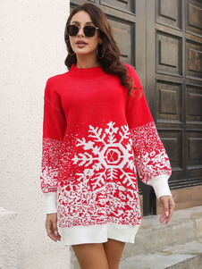 Women's Knitted Dress Fashion Christmas Pattern Crewneck Long Sleeves Acrylic Winter Dresses