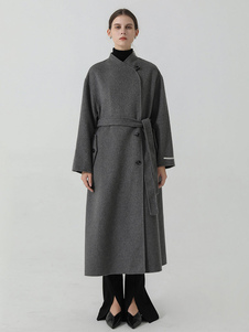 Coat For Woman Wool 100% Stand Collar Deep Gray Winter Coat