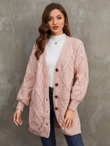 Sweaters Pink Acrylic Buttons Long Sleeves Cardigans Outerwear