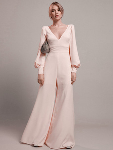 Bridal Mother Dress 2023 V-Neck Long Sleeves A-Line Floor-Length Wedding Guest Dresses
