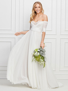 Schlichtes Brautkleid Polyester und Reißverschluss A-Linie- elfenbeinfarbe Standesamtkleid