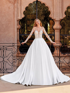Schlichtes Brautkleid Spitze A-Linie- elfenbeinfarbe Standesamtkleid