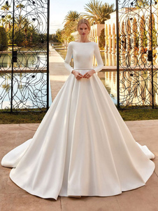 Простое свадебное платье 2023 A-Line Jewel Neck с длинными рукавами Sash Свадебные платья Бесплатная настройка