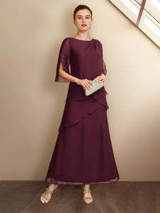 Robe de soirée pour la mère de la mariée col bijou demi-manches A-ligne volants robes d'invité de mariage personnalisation gratuite