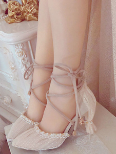 Zapatos dulces Princesa con cordones Net Pointed Toe Lolita Zapatos de tacón alto