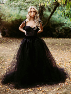 Black Loyal Wedding Dresses A-Line Sleeveless Backless Lace With Train Bridal Dress Free Customization