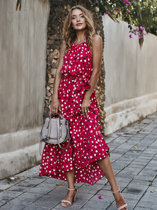 Maxi Dress Straps Neck Sleeveless Printed Floor Length Dress