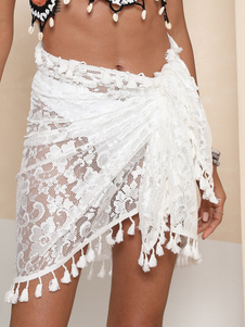 Falda para mujer Blanco con cordones Mini cintura levantada Cubrir Verano Mujer Bottoms