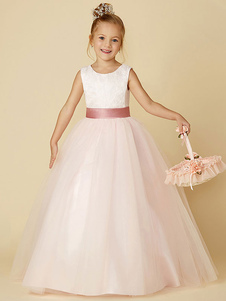 Flower Girl Dresses Jewel Neck Sleeveless Buttons Formal Ivory Kids Tulle Pageant Dresses Free Customization