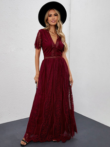 Maxi Dress V-Neck Short Sleeves Casual Long Dress