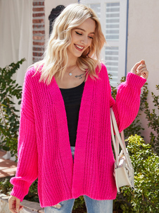 Knitted Cardigans Rose Open Front Long Sleeves Casual Relaxed Fit Spring Fall Street Outerwear For Women