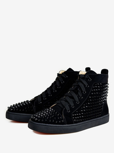 Men's Black High Top Sneakers Round Toe Spike Shoes
