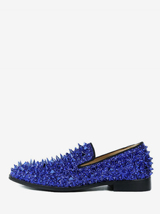 Mens Spike Loafers Schuhe Glitter Blue Round Toe Prom Party Hochzeitsschuhe