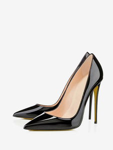 Black High Heels Dress Shoes Pointed Toe Patent Leather Stilettos Pumps