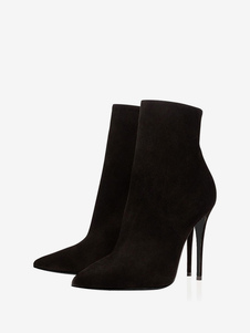 Suede Black Booties High Heel Pointed Toe Bottines Tailles US 4-10.5 Chaussures