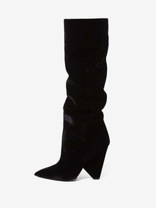 Bottes au Genou à Talons Hauts Femme avec Bout Pointu Unicolore