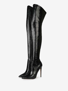 Overknee-Stiefel für Damen in Schwarz mit spitzen Zehen und Stöckelschuhen