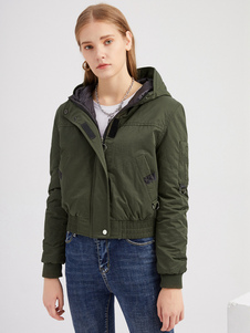 Winter Coats Yellow Short Hooded Zipper Long Sleeves Casual Winter Coat Outerwear