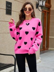 Suéteres para mujer Suéteres de acrílico de manga larga con cuello joya en dos tonos rosa