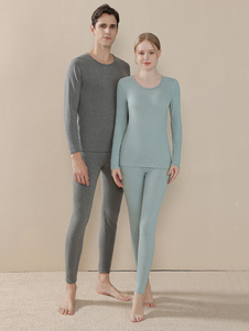 Conjuntos de ropa para el hogar Ropa interior térmica Cuello de joya rosa Manga larga Poliéster de invierno Tops y pantalones para interiores