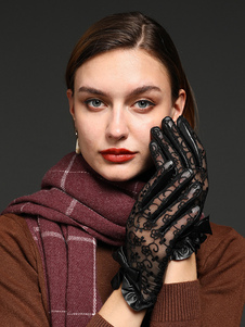 Bows Damen warme beheizbare Winterleder wasserdichte kurze Handschuhe für Frauen