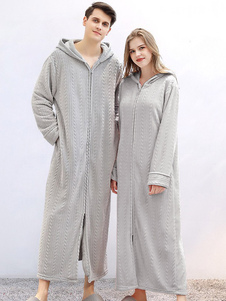 Home Wear Hooded Long Sleeves Flannel Women Winter Warm Loungewear