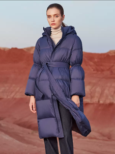 Hooded Down Coat Purple Long Puffer Winter Outerwear For Women