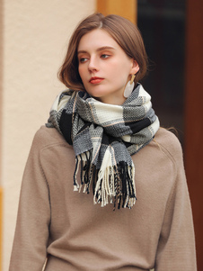 女性のためのスカーフ美しいチェック柄フリンジ ポリエステル繊維冬暖かいロング スカーフ