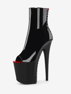 Botines de mujer de tela con lentejuelas, cremallera negra, punta abierta, plataforma alta, botas de tacón alto Zapatos de baile de barra