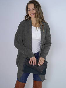 Sweaters Deep Gray Long Sleeves V-Neck Cardigans