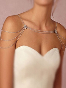 Collana di dichiarazione di nozze Catena da spalla da donna in metallo sexy argento