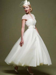 Короткие свадебные платья 2023 V-образным вырезом с короткими рукавами A-Line Свадебные платья до щиколотки Бесплатная настройка
