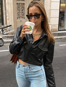 Women's Jackets Turndown Collar Front Button Sexy Buttons Daily Casual Black Winter Jacket