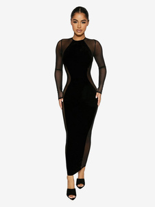Vestidos ajustados Mangas largas negras Vestido sexy con cuello de joya Vestido ajustado