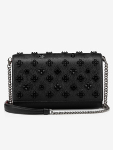 Bags Crossbody Bags Black Rivets Horizontal Shape Full Body Magnetic Snap Closure Cross Body Strap