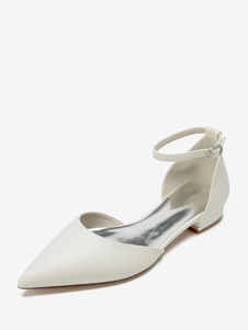 Chaussures De Mariée Simple Ballerines De Mariée En Cuir PU Bout Pointu Chaussures De Mariage Femme