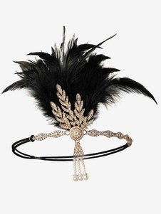 Disfraz Halloween Accesorios para el vestido de Flapper Feather Rhinestone Halloween Negro Flapper Headband 1920s Gran accesorio Gatsby Carnaval Halloween